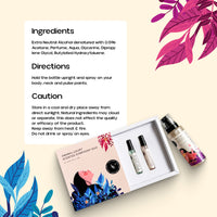 “Ingredients, directions and caution card beside Scented Symphony Duo box and Ornate body mist”